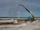 WSSL GIGA-SPAN Tent, CNRL, setting up the large portable tent with crane