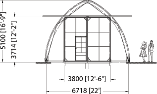 Warner Shelters Garage Tent layout drawing, front view