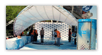 American Idol Branded Logo Arabesque Stagecover Tent providing shade for auditions