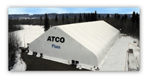 Atco Plaza Branded Logo Clearspan tent, winter, Fort McMurray