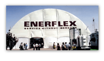 Enerflex Branded Logo Tent Clearspan Modular 6EX tent, front view, Stampede grounds, Calgary