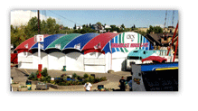 CFCN / CTV Broadcasting House Branded Logo Clearspan Moduler Tent, angle view, Stampede grounds, Calgary