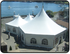 White Marguee Tents with Window Walls in Custom configuration (2 x Hex34, MQ20), Photo by Titanium Tents