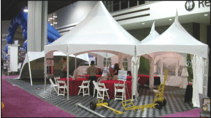 Exhibition Kiosk Peak Marquee MQ17Hex tents at tradeshow 
