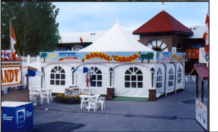 Peak Marquee MQ30 with logo and banner used as a restaurant at Spruce Meadows