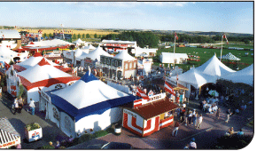 Peak Marquee MQ30 Fairs and Festival Tents, group of Multi Colored, Striped, Calgary Stampede