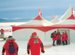 Red and white Peak Marquees for a corporate party at Yukon 