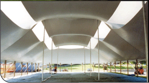 Inside view Peak Pole Tent, PPT40X, ready for special event in the golf course, Surrey, BC