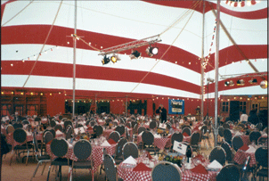 Inside view of a beer Peak Pole Festival Tent, Dawson City Festival, PPT90X
