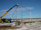 WSSL GIGA-SPAN Tent, CNRL, setting up the large portable tent with crane