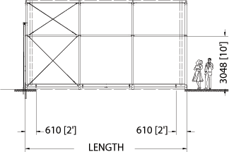 Warner Shelters Garage Tent layout drawing, side view