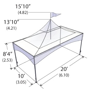 Side and plan view of a Peak Marquee MQ1020, 200sq feet