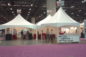 Exhibition Kiosk Peak Marquee MQ17Hex tents at tradeshow 