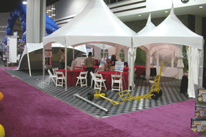 Exhibition Kiosk Peak Marquee MQ17Hex tents at tradeshow 