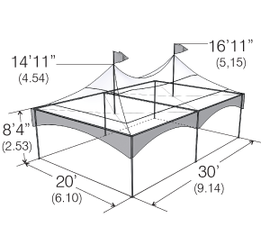 Layout drawing including dimension of an MQ2030T Peak Marquee