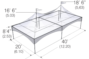 Layout drawing including dimension of an MQ2040T Peak Marquee
