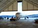 GIGA-SPAN Tent, Series 43, parking an airplane inside the airplane hangar portable structure