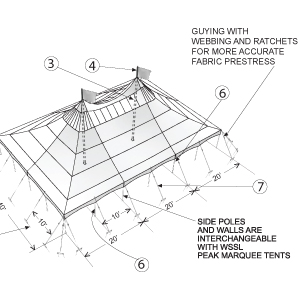 Top diagram of a Peak Pole Tent PPT40X with two end and one mid