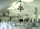 WSSL Peak Pole Tent PPT40X Party Tent, inside White Peak Pole Tent, 40'x100', decorated for wedding