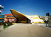 WSSL Arabesque Band Shell Cover Tent, model SA41 Wide, being used as an band stage cover for a theme park