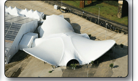 Arabesque Triad Tension fabric structure, dramatic space large to hold 2700 people