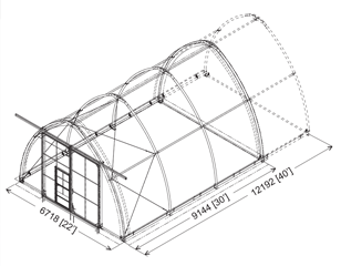 Warner Shelters Garage Tent layout drawing, iso view